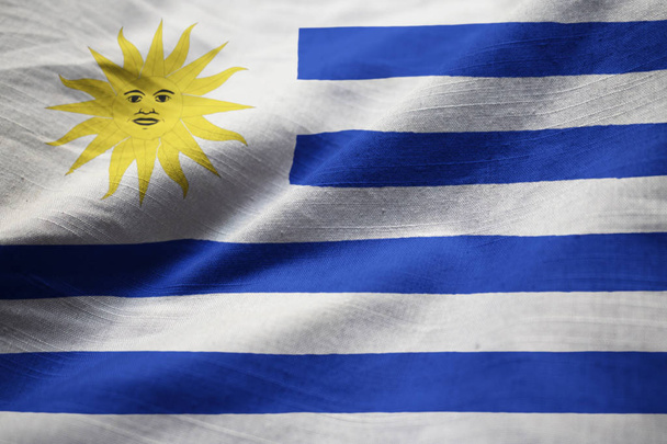 Closeup of Ruffled Bandeira do Uruguai, Bandeira do Uruguai soprando no vento - Foto, Imagem