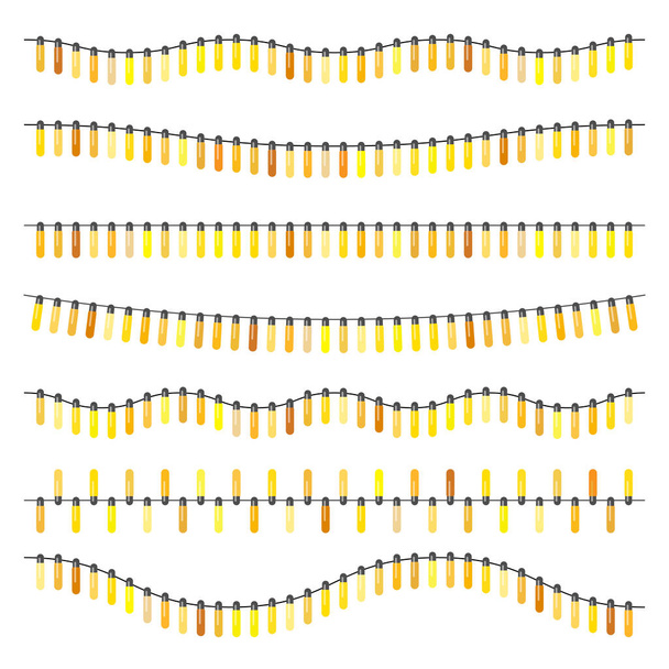Girlande mit gelben Glühbirnen auf weißem Hintergrund. Vektorillustration - Vektor, Bild