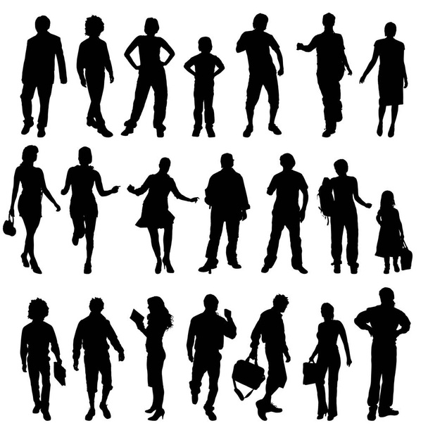 Vektorsilhouetten verschiedener Menschen auf weißem Hintergrund. - Vektor, Bild