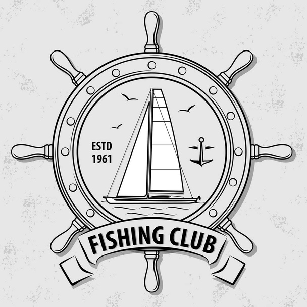 Logo du club de sport de pêche avec voilier et volant
.  - Vecteur, image