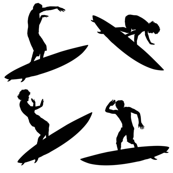 Surfer sylwetka wektor czarno na białym tle - Wektor, obraz