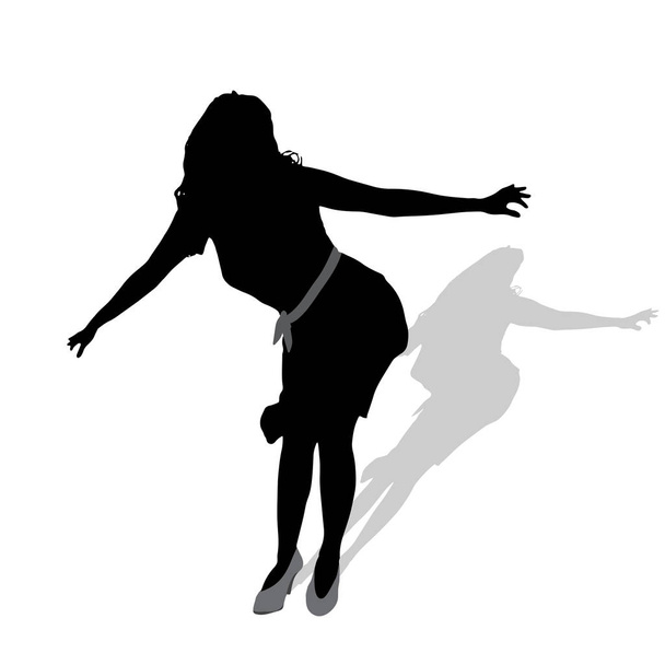 Vector silhouette of woman who dance on white background. - Vector, Image