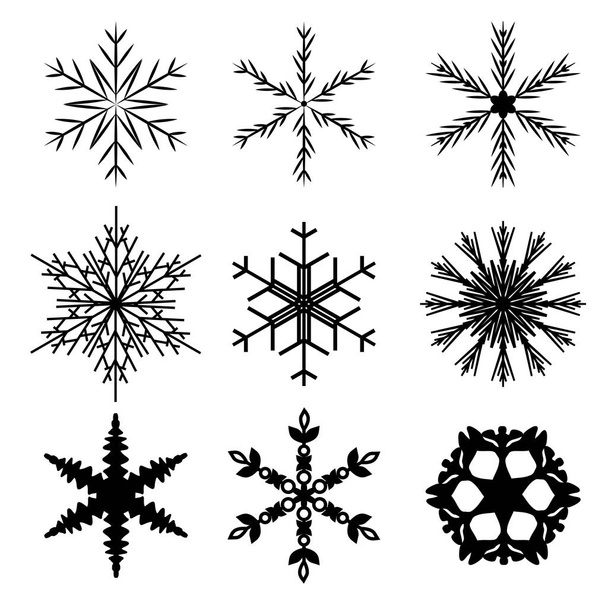 Conjunto de siluetas de copos de nieve aisladas sobre fondo blanco. Iconos de invierno vector de colección
. - Vector, imagen