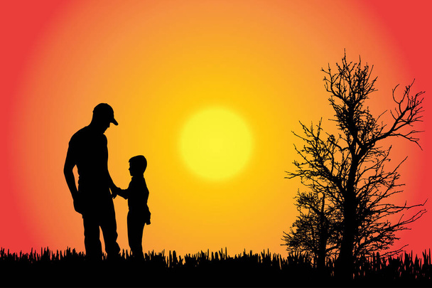 Silhouette vettoriale di una famiglia in campagna al tramonto
. - Vettoriali, immagini