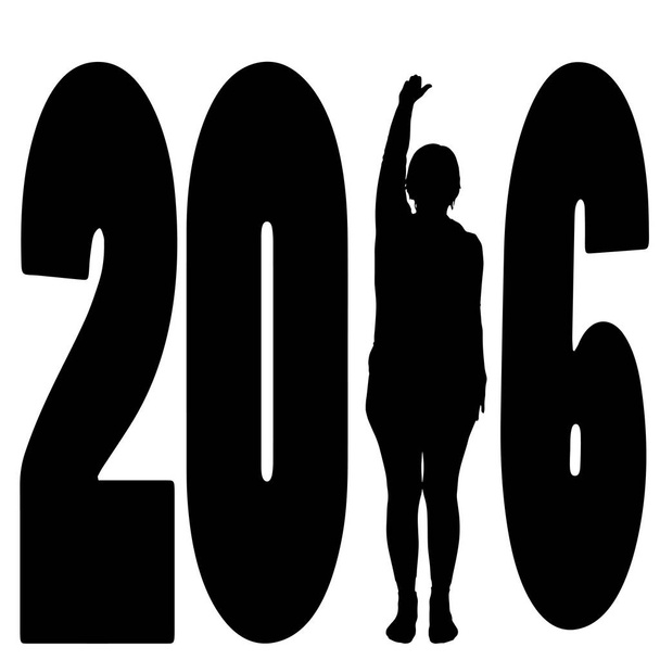 Μαύρη σιλουέτα εικονογράφηση διάνυσμα 2016 το νέο έτος - Διάνυσμα, εικόνα