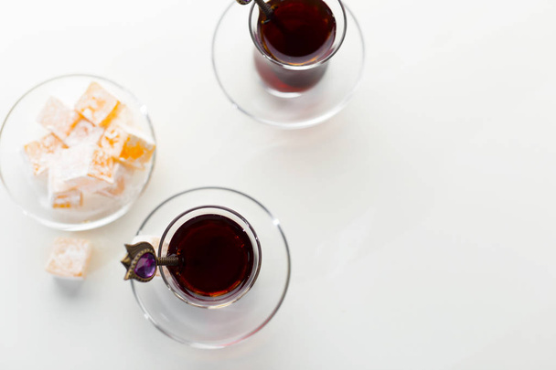 Turkish tea in traditional glass isolated on white background - Zdjęcie, obraz