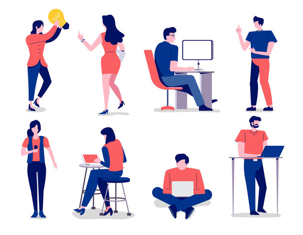 Characters set flat design concept business various posture of worker.Vector illustrations. - Vettoriali, immagini