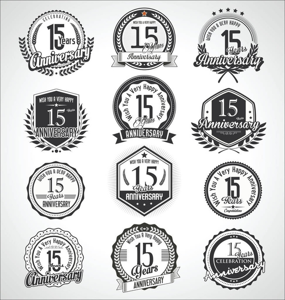 Colección de insignias y etiquetas de aniversario retro vintage
  - Vector, Imagen