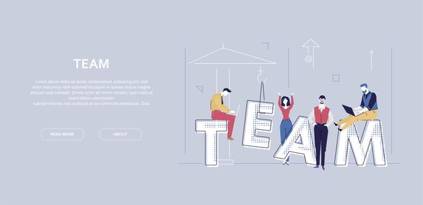 Team work - flat design style colorful banner - Вектор,изображение