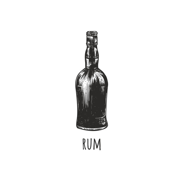 Bottle of rum retro sketch drawing of hand.  - Vector, Image