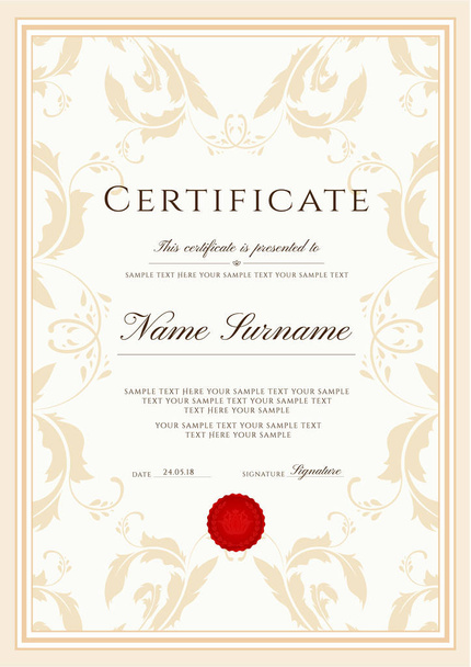 Certificate template, frame border. Design for Diploma, certificate of appreciation, certificate of achievement, certificate of completion,of excellence, of attendance template, award template - Vector, Image