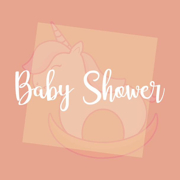 baby shower card with wooden unicorn - Vector, afbeelding