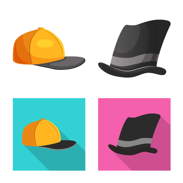 Vector illustration of headgear and cap logo. Set of headgear and accessory stock vector illustration. - Vetor, Imagem