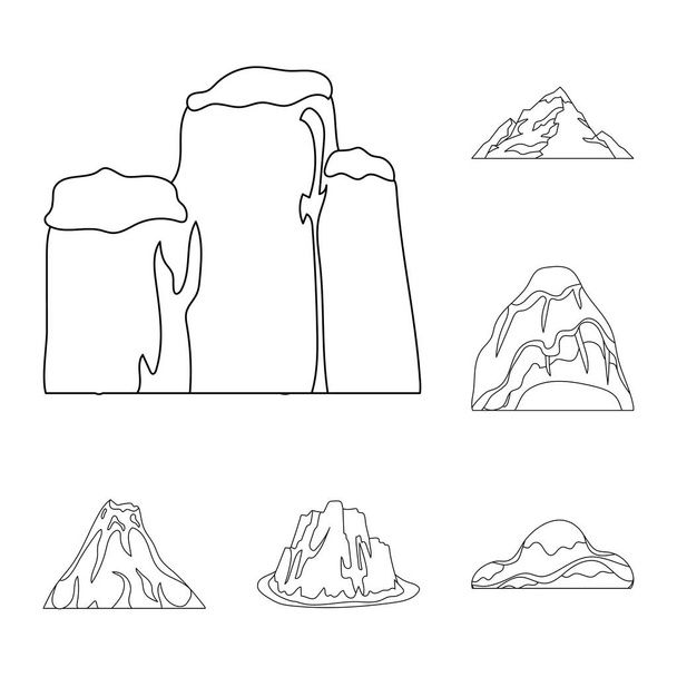 Different mountains outline icons in set collection for design.Mountains and landscape vector symbol stock web illustration. - Vector, imagen