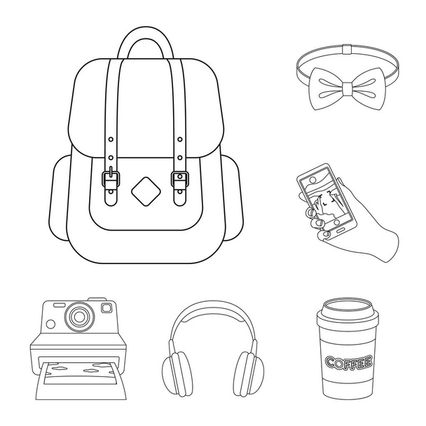 Style Hipster outline icons in set collection for design. Hipster Attributes and accessories vector symbol stock web illustration. - Vecteur, image