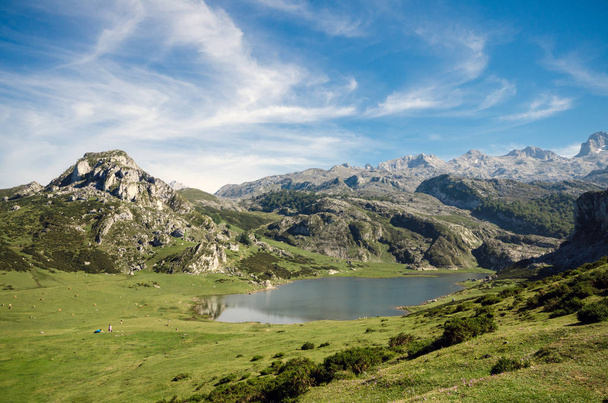 letní horská krajina inlake Ercina, Covadonga jezera, Asturias, Španělsko - Fotografie, Obrázek