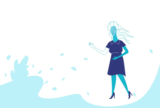 zakenvrouw punt hand tonen iets vrouwelijke cartoon karakter volle lengte horizontale - Vector, afbeelding