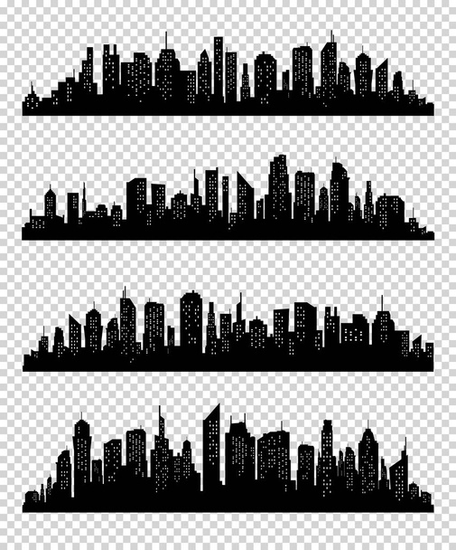 City Silhouette Kollektion mit schwarzer Farbe auf transparentem Hintergrund - Vektor, Bild