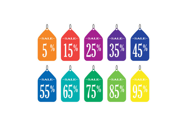 A set of flat icons with an inscription of sale and a numerical value of discounts - Vector, Image