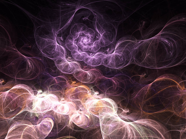 Roze en oranje fractal dwarrelt, digitale kunst voor creatieve grafisch ontwerp - Foto, afbeelding