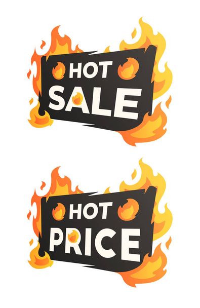 Eladó forró és meleg égő címkék ár - Vektor, kép