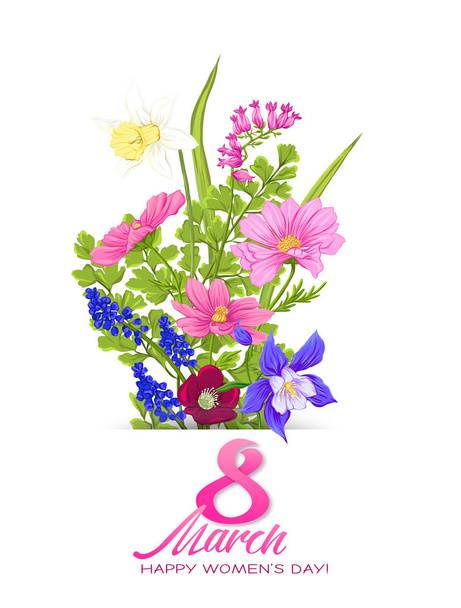 Bouquet of spring flowers for 8 March. Colorful realistic vector illustration - Vektor, kép