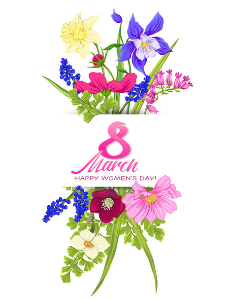 Bouquet of spring flowers for 8 March. Colorful realistic vector illustration - Vektor, Bild