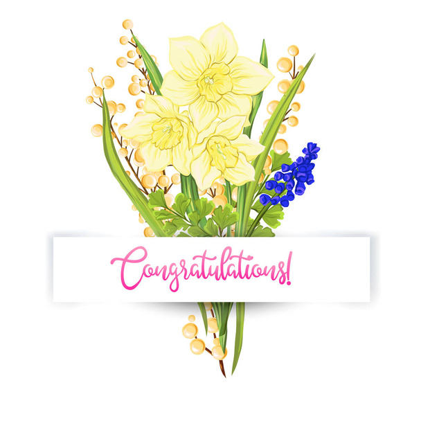 Tarjeta de felicitación con un ramo de flores de primavera
 - Vector, Imagen