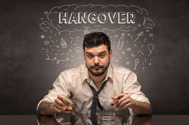 Drunk man with drinking, drug, hangover, alcoholic, drugs concept - Photo, Image