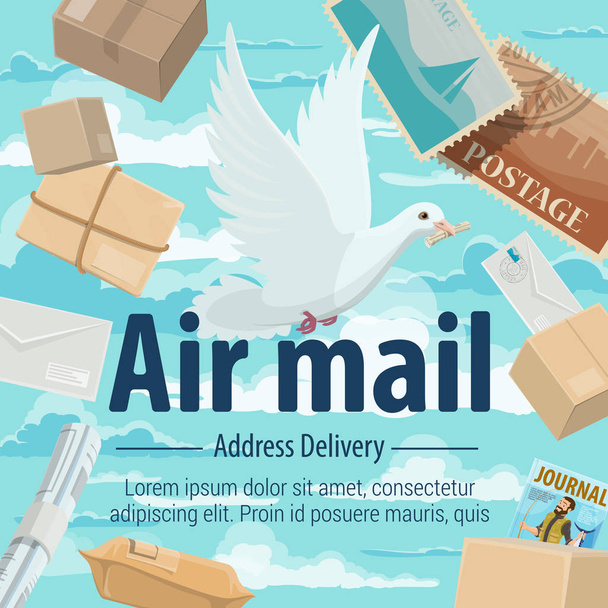 Air mail address delivery pigeon, letters, parsels - Vector, Image