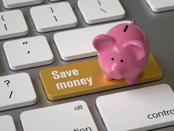 Salvar a chave de dinheiro no teclado, renderização 3d, imagem conceitual
. - Foto, Imagem