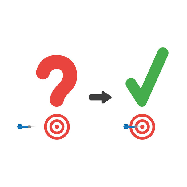 Soru işareti ve onay işareti Bullseye ve dart merkezi ile vektör çizim simgesini kavramı. - Vektör, Görsel