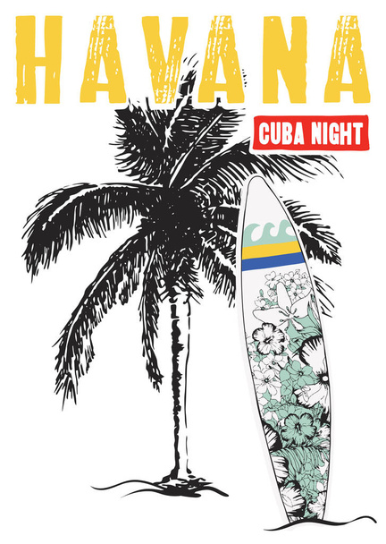 havana cuba tropical graphic for t shirt print - Vector, Image