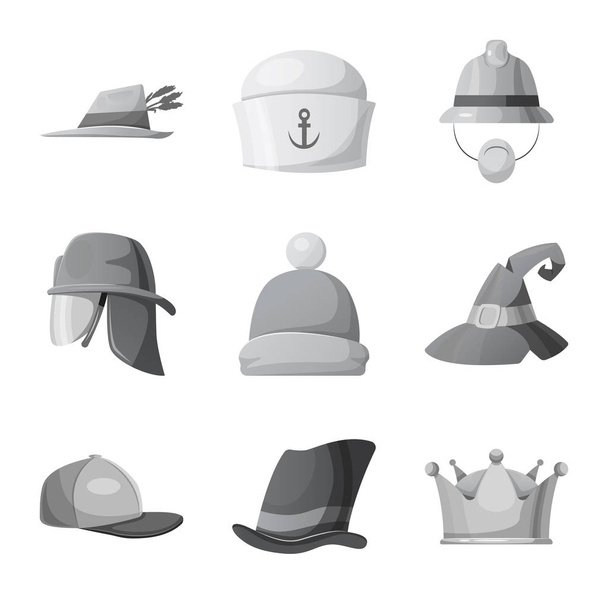 Vector design of headgear and cap symbol. Set of headgear and accessory vector icon for stock. - Вектор,изображение