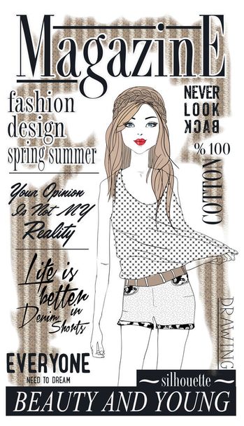 illustration vector handmade drawing fashion and cute magazine girl - Vector, Image