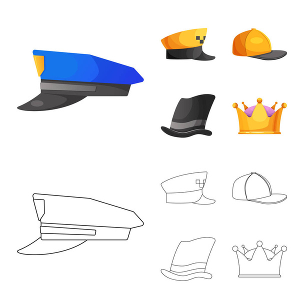 Isolated object of headgear and cap sign. Set of headgear and accessory vector icon for stock. - Vector, Image