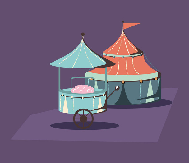 карнавальный цирк и ретро-киоск с едой
 - Вектор,изображение