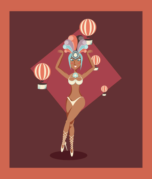 beautiful woman and hot air balloons recreation circus carnival - ベクター画像