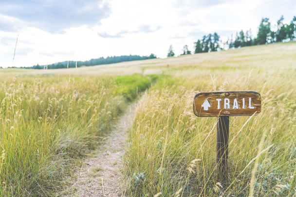 trail sign on the grass field. - Photo, Image