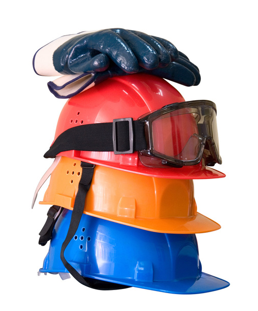 hardhats, γάντια και προστατευτικά γυαλιά - Φωτογραφία, εικόνα