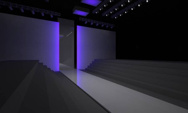 Rendering 3D del podio della moda Passerella modello palco vuoto Design interno Illustrazione
 - Foto, immagini