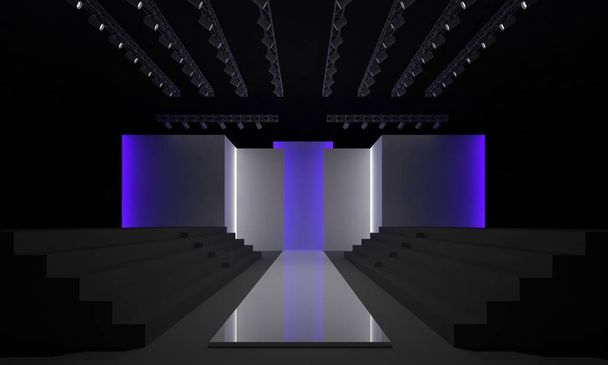 3D-рендеринг подиума подиума моды Модельная сцена модельного ряда пустая Дизайн интерьера Иллюстрация
 - Фото, изображение