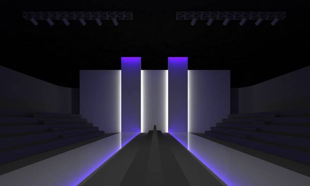 3D rendering van Fashion podium Catwalk start-en landingsbaan model fase leeg Design interieur illustratie - Foto, afbeelding