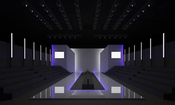 3D rendering van Fashion podium Catwalk start-en landingsbaan model fase leeg Design interieur illustratie - Foto, afbeelding