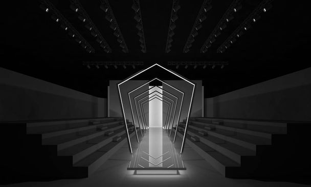 Rendering 3D del podio della moda Passerella modello palco vuoto Design interno Illustrazione
 - Foto, immagini