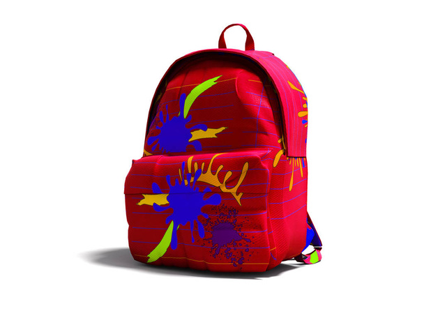 Zaino borsa scuola rossa con macchie vista a destra rendering 3d su sfondo bianco con ombra
 - Foto, immagini