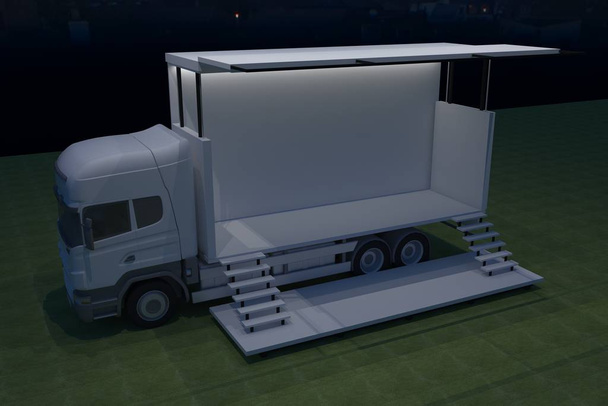 3D Exterior truck mobile stage event led tv light night staging render illustration - Photo, Image