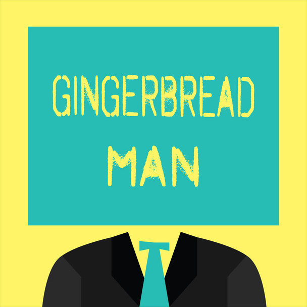 Tekst znak Wyświetlono Gingerbread Man pojęciowy cookie zdjęcie wykonane z piernika, zwykle w kształcie człowieka - Zdjęcie, obraz