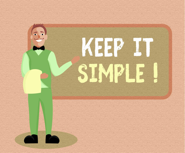 Note d'écriture montrant Keep It Simple. Photo d'affaires mettant en valeur Rester à l'endroit ou à la position simple pas compliqué
 - Photo, image
