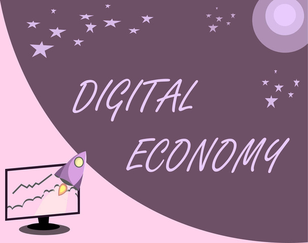 Текст почерка Digital Economy. Концепция, означающая всемирную сеть экономической деятельности и технологий
 - Фото, изображение